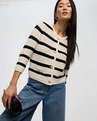 Striped Crew-Neck Cardigan