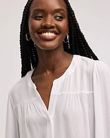 Buttoned-Down Loose Blouse with Crew Neckline