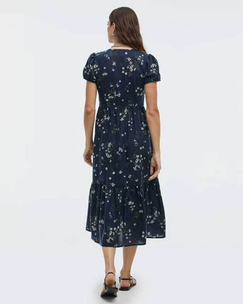 Robe maxi à boutonner manches courtes et col V