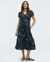 Robe maxi à boutonner manches courtes et col V