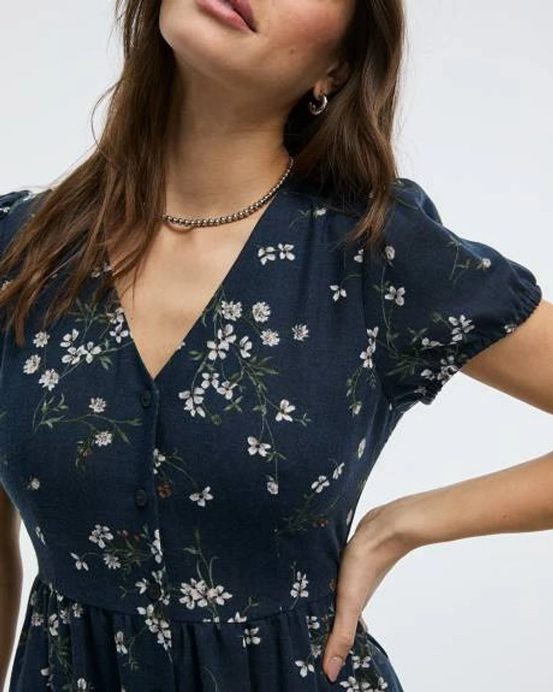 Robe maxi à boutonner manches courtes et col V