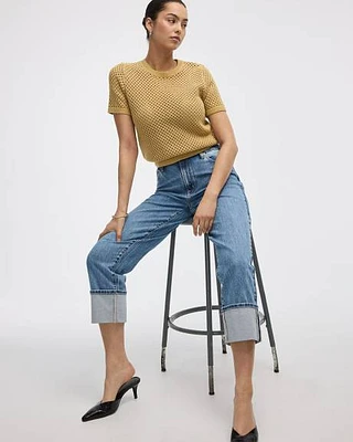 Straight-Leg High-Rise Cropped Jean with Rolled Cuffs