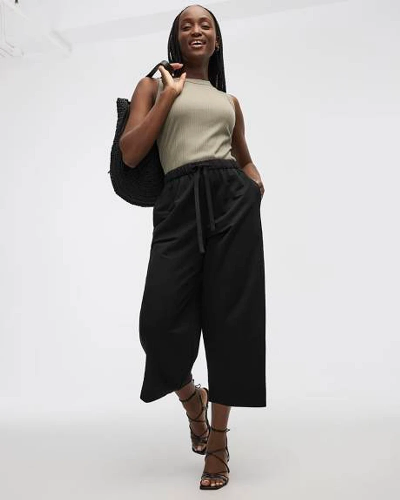 Wide-Leg Cropped Piqué Pant