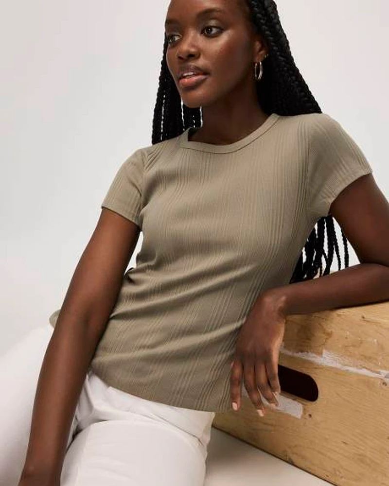 Fitted Crew-Neck Ribbed T-Shirt