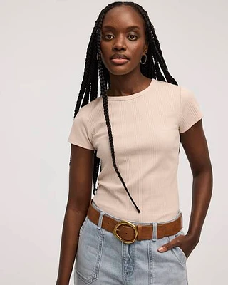 T-shirt ajusté et côtelé à col rond