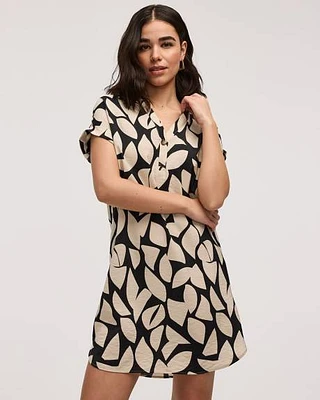 Extended-Sleeve Shift Dress with Split Neckline