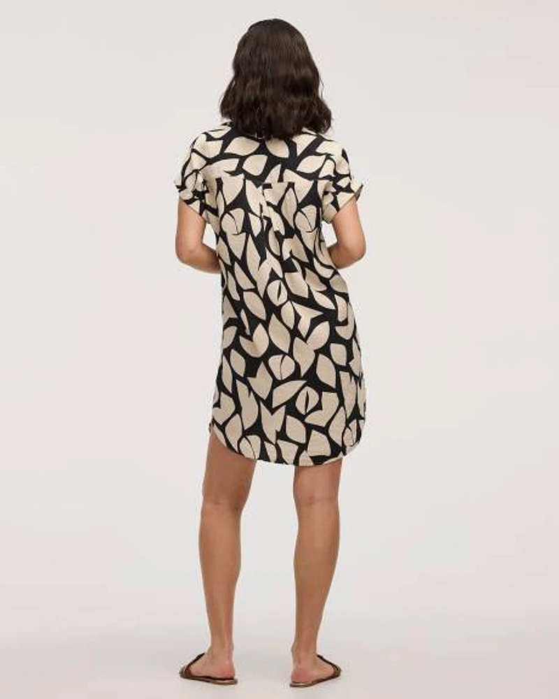 Extended-Sleeve Shift Dress with Split Neckline