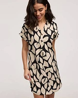 Extended-Sleeve Shift Dress with Split Neckline