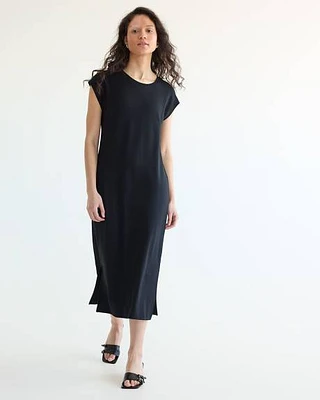 Extended-Sleeve Crew-Neck Midi Dress