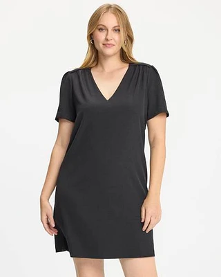 Short-Sleeve V-Neck Shift Dress