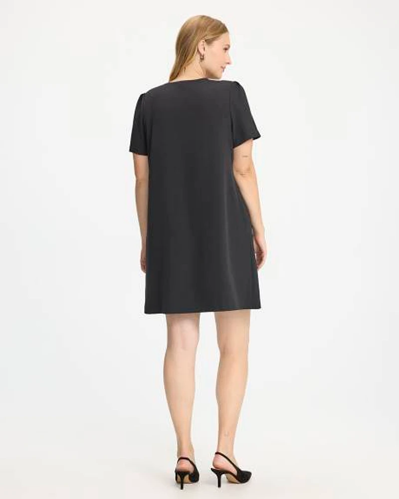 Short-Sleeve V-Neck Shift Dress