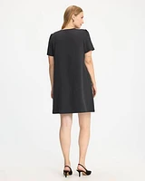 Short-Sleeve V-Neck Shift Dress