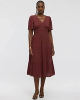 Short-Flutter-Sleeve V-Neck Tiered Midi Dress