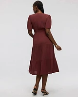 Short-Flutter-Sleeve V-Neck Tiered Midi Dress