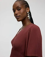 Short-Flutter-Sleeve V-Neck Tiered Midi Dress