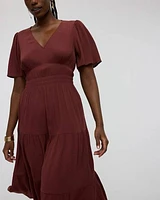 Short-Flutter-Sleeve V-Neck Tiered Midi Dress