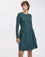 Long-Sleeve Mix-Media Dress with Crew Neckline