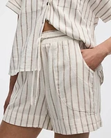 Striped Linen-Blend Shorts with Drawstring