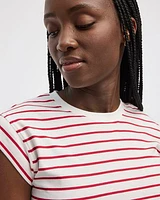 Striped Short-Sleeve Crew-Neck Tee with Shirred Sides