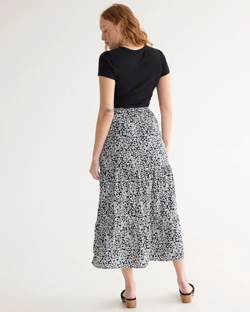 Pull-On Tiered Maxi Skirt