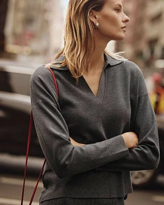 Long-Sleeve Sweater with Johnny Collar