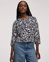 Buttoned-Down Loose Blouse with Crew Neckline