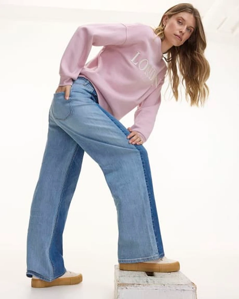 Wide-Leg High-Rise Two-Tone Jean