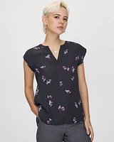 Cap-Sleeve Blouse with Split Neckline