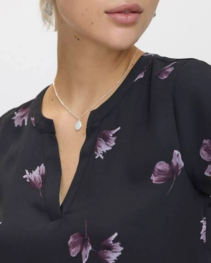 Cap-Sleeve Blouse with Split Neckline