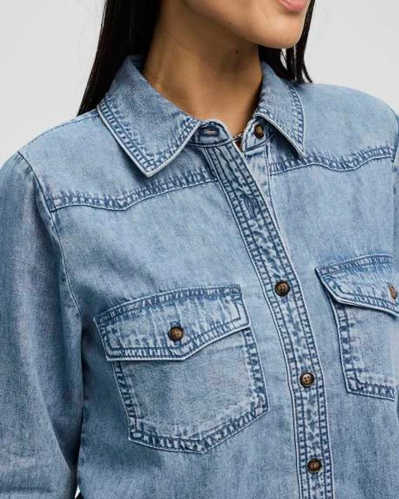 Chemise en denim à manches longues avec poches utilitaires