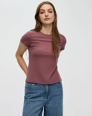 Ribbed Fitted Crew Neck T-Shirt
