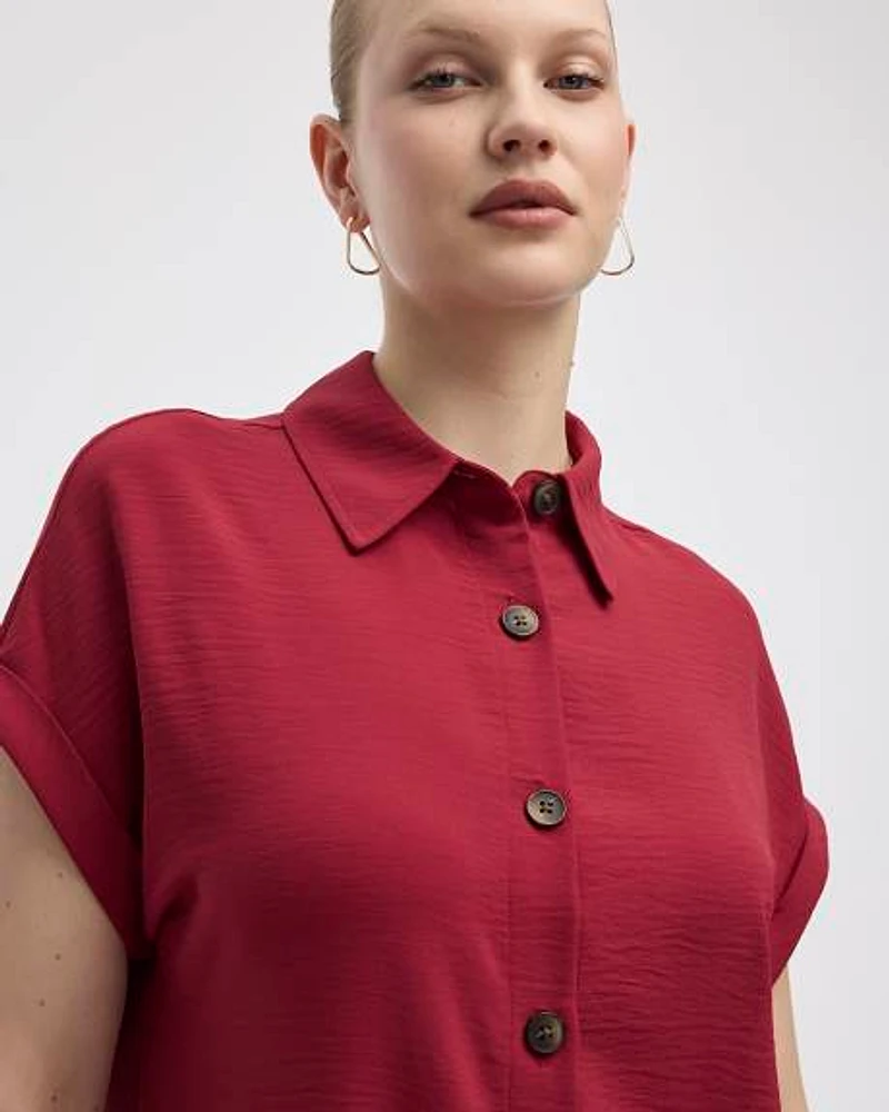 Robe à boutonner manches courtes et col chemisier