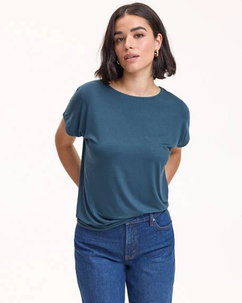 Short-Dolman-Sleeve Boat-Neck Tee