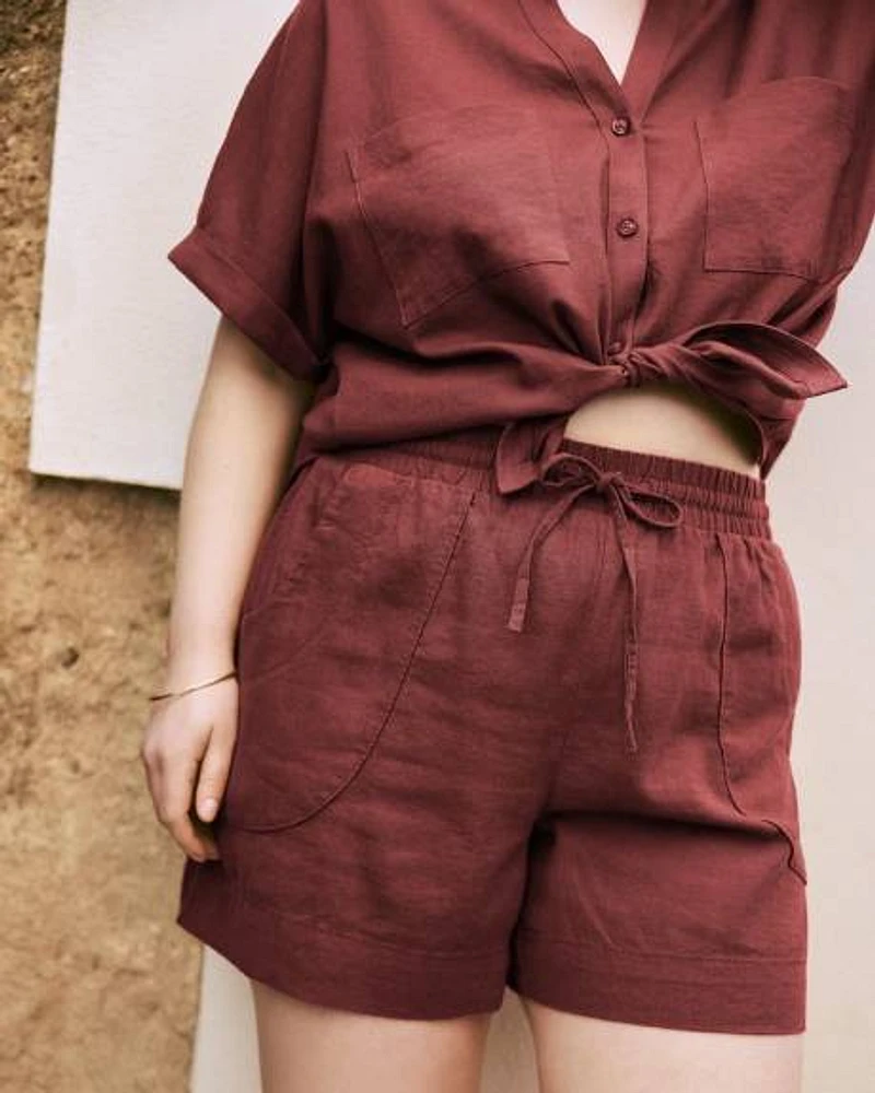 Linen Blend Shorts with Drawstring