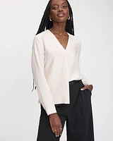 Long-Sleeve V-Neck Blouse with Chest Pocket