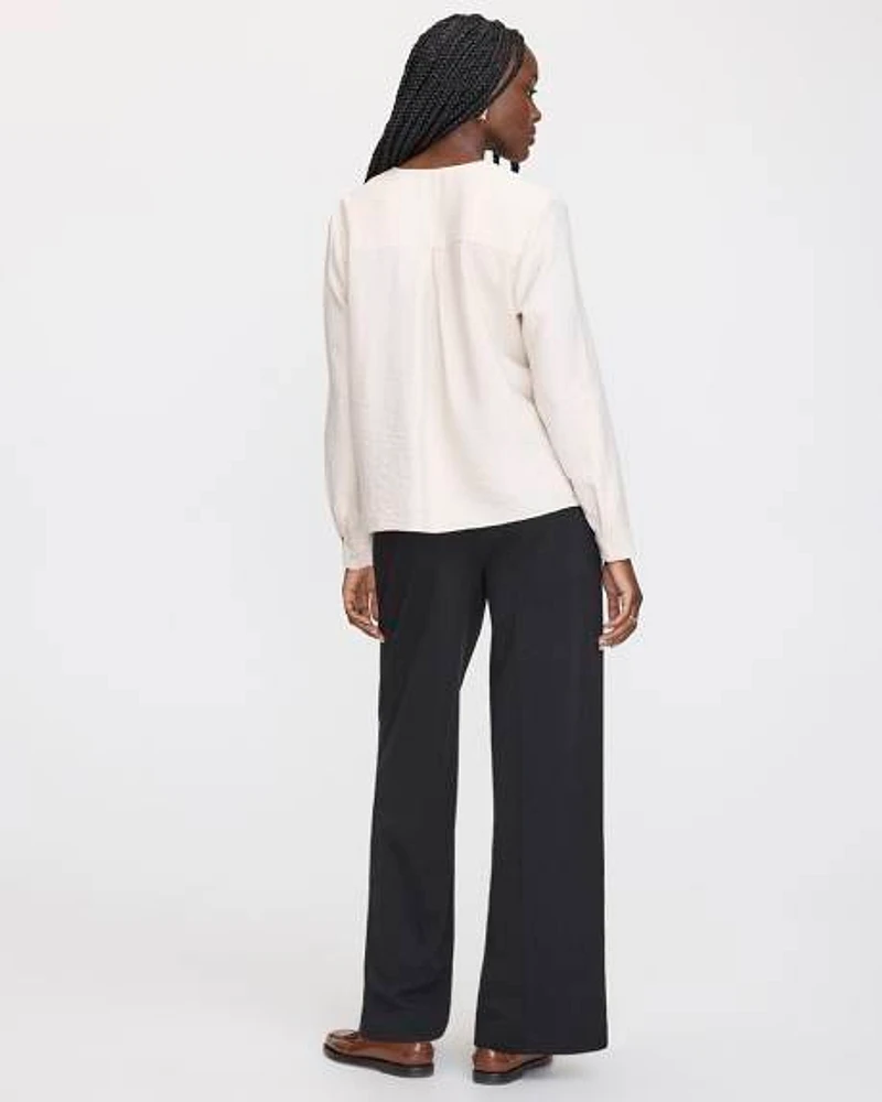 Long-Sleeve V-Neck Blouse with Chest Pocket