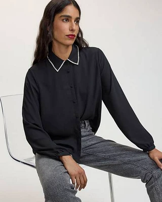 Long-Sleeve Buttoned-Down Blouse with Embellishments