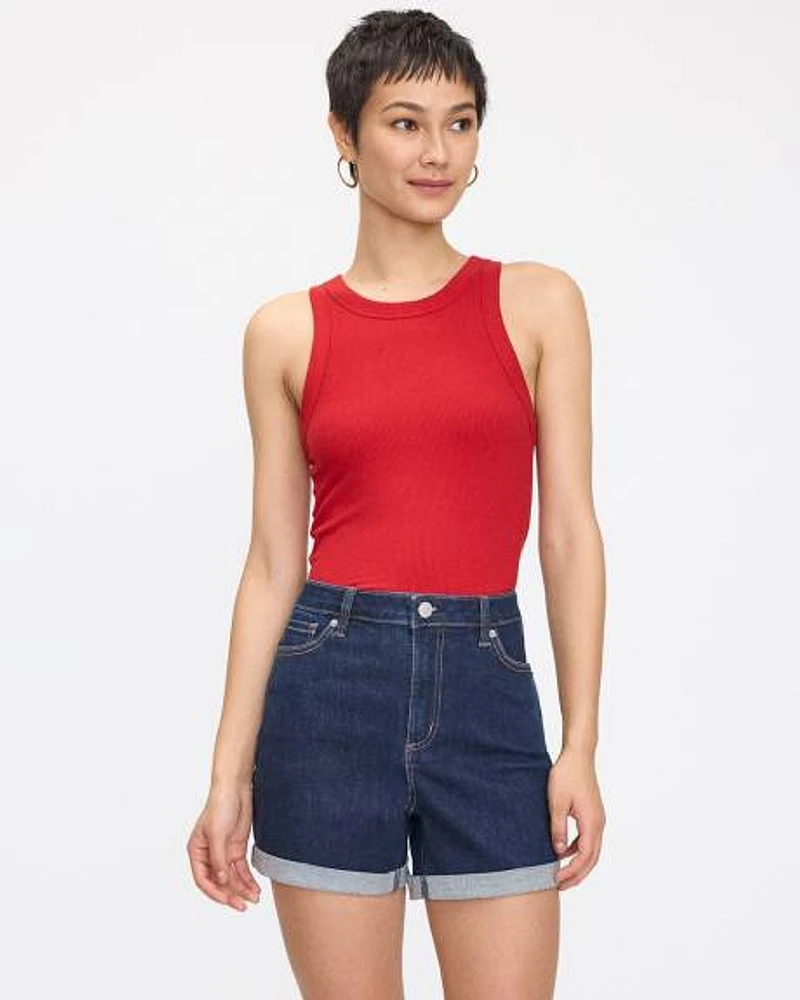 Mid-Rise Denim Shorts with Rolled Hem