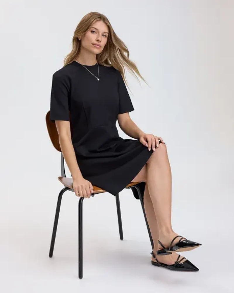 Short-Sleeve Crew-Neck Fit-and-Flare Dress