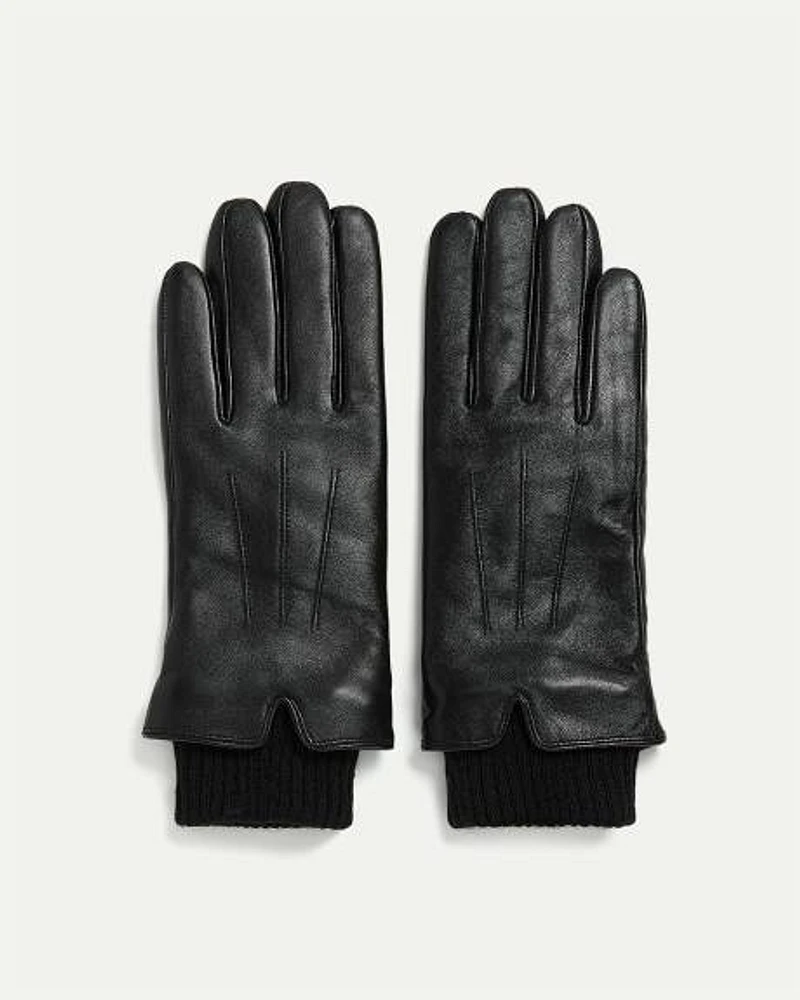 Leather Gloves with Knit Cuffs