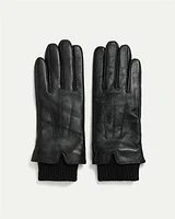 Leather Gloves with Knit Cuffs