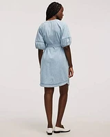 Short-Puffy-Sleeve Buttoned-Down Denim Dress