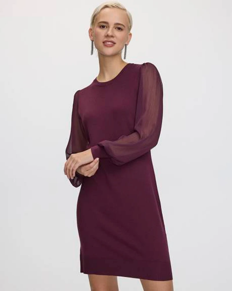 Mix-Media Long-Sleeve Crew-Neck Bodycon Dress