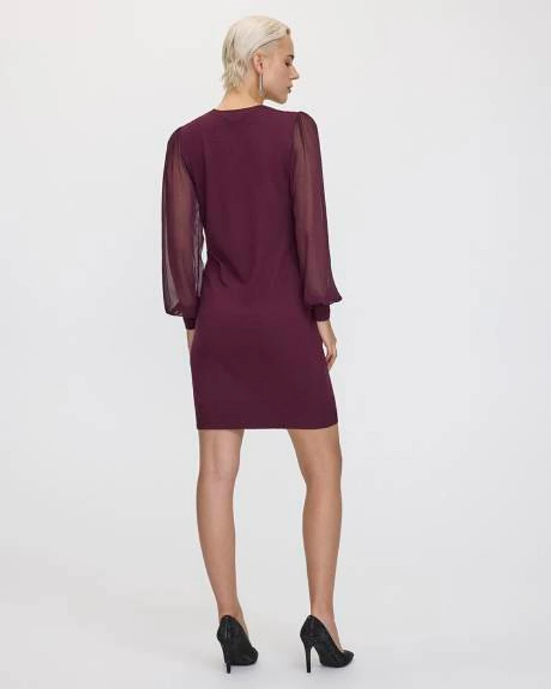 Mix-Media Long-Sleeve Crew-Neck Bodycon Dress