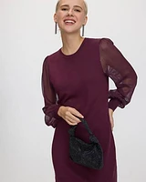 Mix-Media Long-Sleeve Crew-Neck Bodycon Dress