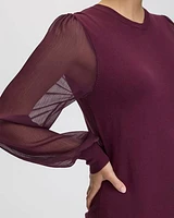 Mix-Media Long-Sleeve Crew-Neck Bodycon Dress