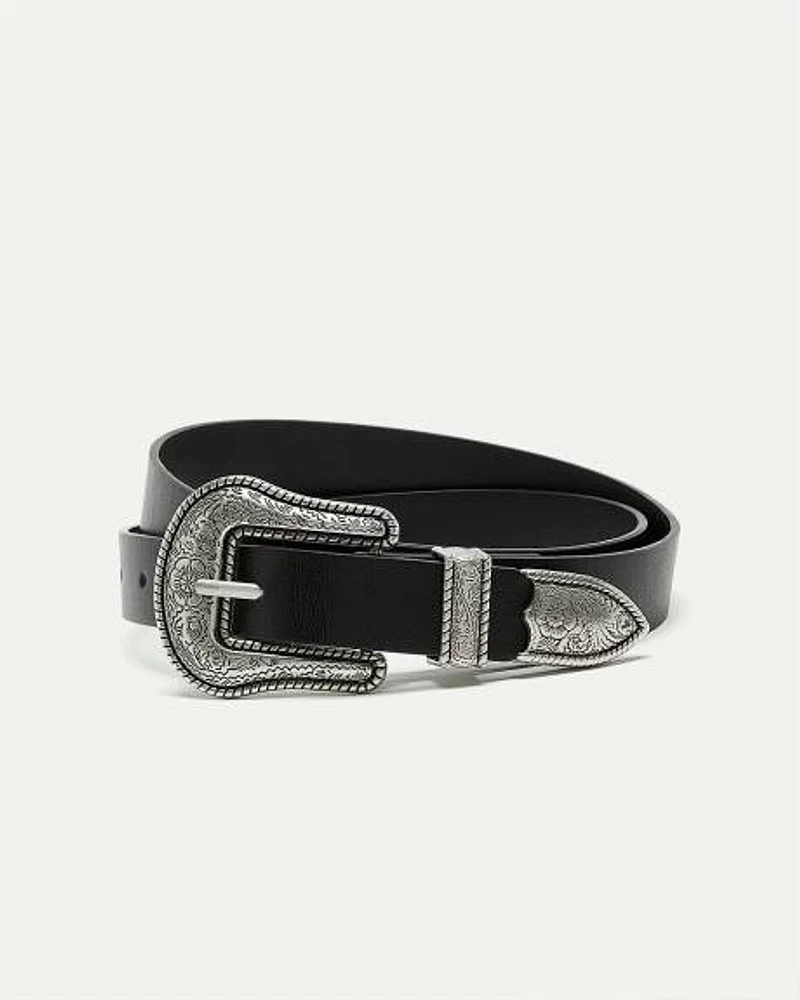 Faux Leather Belt with Western Buckle