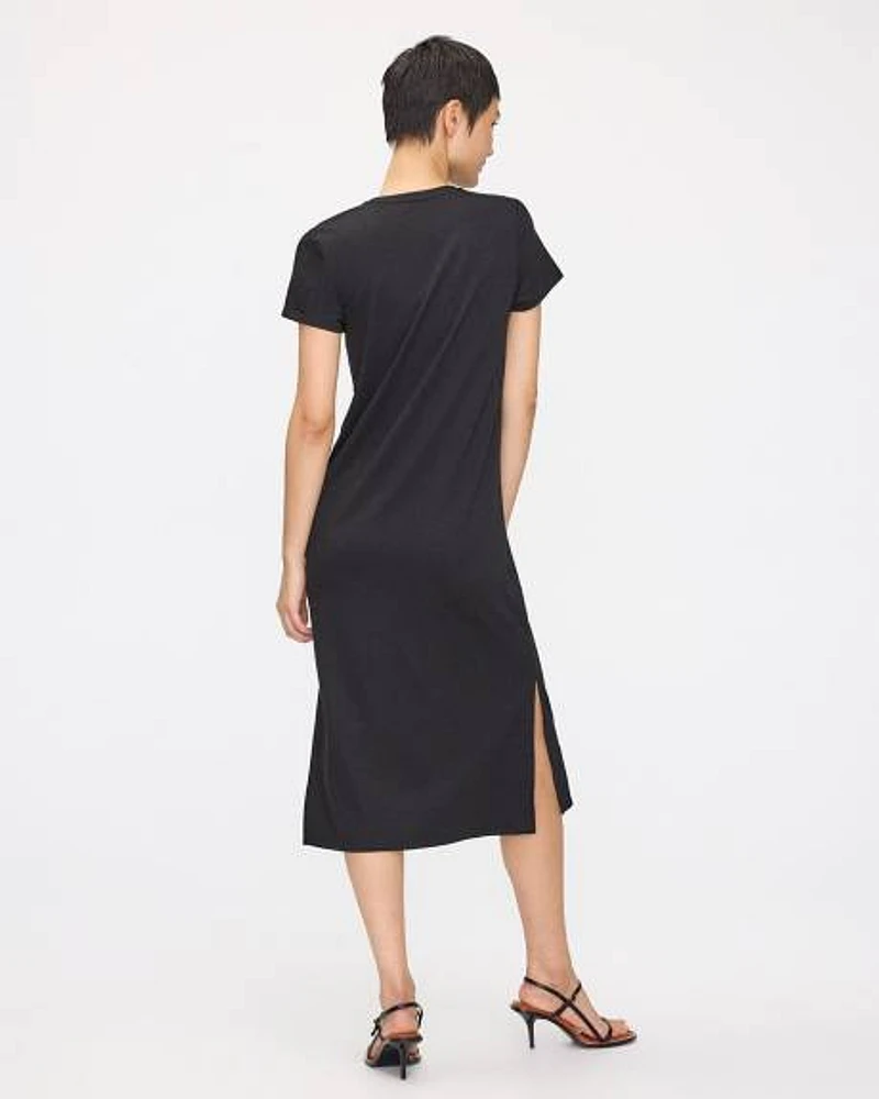 Short-Sleeve Crew-Neck Midi Dress