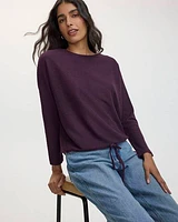 Long-Sleeve Boat-Neck Ribbed Sweater with Drawstring