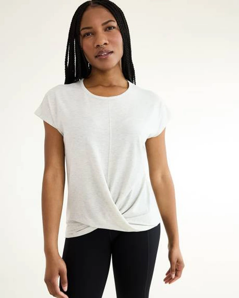 Short-Sleeve Crew-Neck Tee with Twisted Front
